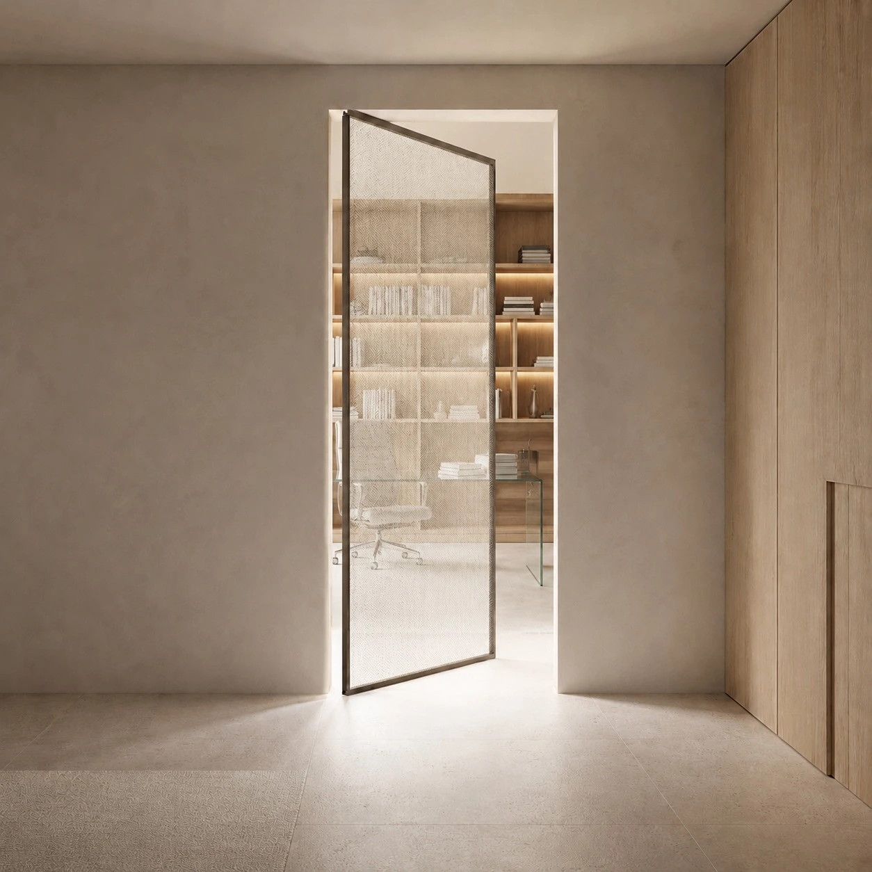 pglass-piv — Puerta pivotante, instalada